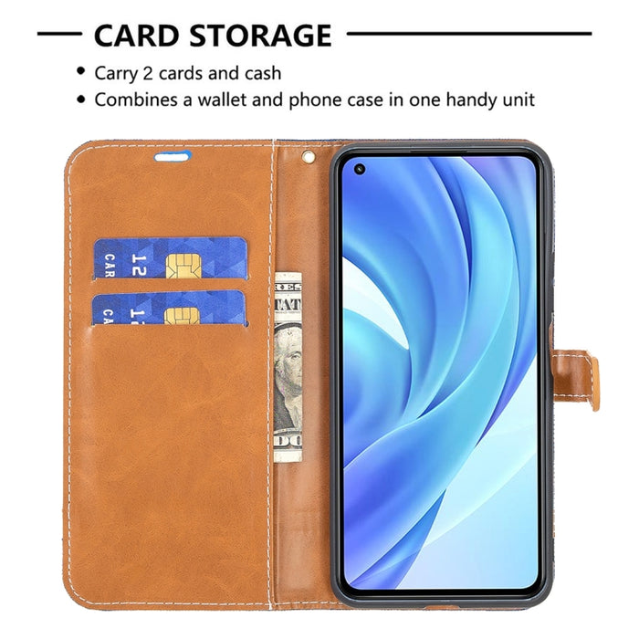 Estuche de cuero con tapa horizontal de textura de mezclilla a juego con soporte y ranuras para tarjetas y billetera y cordón, For Xiaomi Mi 11 Lite, For Xiaomi Poco M3 Pro / Redmi Note 10 5G, For Samsung Galaxy A03s 164mm