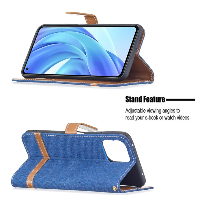Estuche de cuero con tapa horizontal de textura de mezclilla a juego con soporte y ranuras para tarjetas y billetera y cordón, For Xiaomi Mi 11 Lite, For Xiaomi Poco M3 Pro / Redmi Note 10 5G, For Samsung Galaxy A03s 164mm