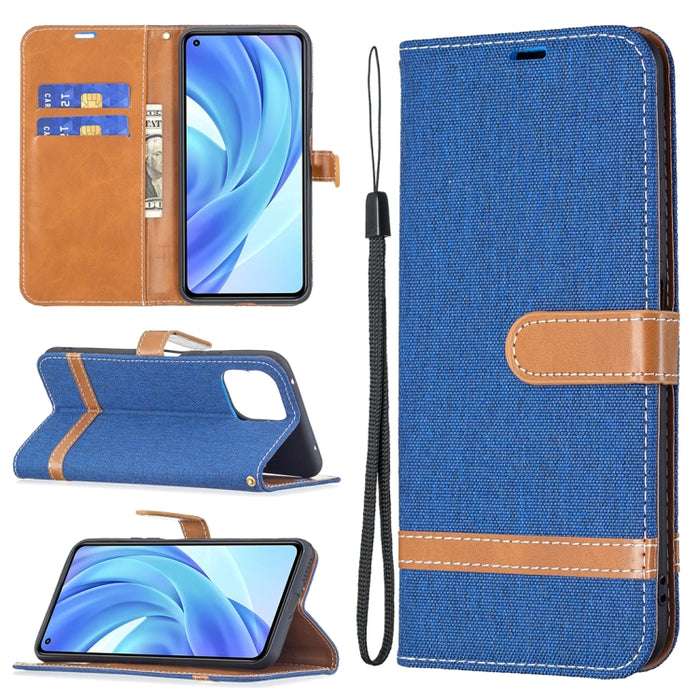 Estuche de cuero con tapa horizontal de textura de mezclilla a juego con soporte y ranuras para tarjetas y billetera y cordón, For Xiaomi Mi 11 Lite, For Xiaomi Poco M3 Pro / Redmi Note 10 5G, For Samsung Galaxy A03s 164mm