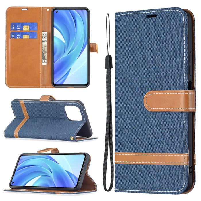 Estuche de cuero con tapa horizontal de textura de mezclilla a juego con soporte y ranuras para tarjetas y billetera y cordón, For Xiaomi Mi 11 Lite, For Xiaomi Poco M3 Pro / Redmi Note 10 5G, For Samsung Galaxy A03s 164mm