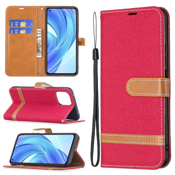 Estuche de cuero con tapa horizontal de textura de mezclilla a juego con soporte y ranuras para tarjetas y billetera y cordón, For Xiaomi Mi 11 Lite, For Xiaomi Poco M3 Pro / Redmi Note 10 5G, For Samsung Galaxy A03s 164mm