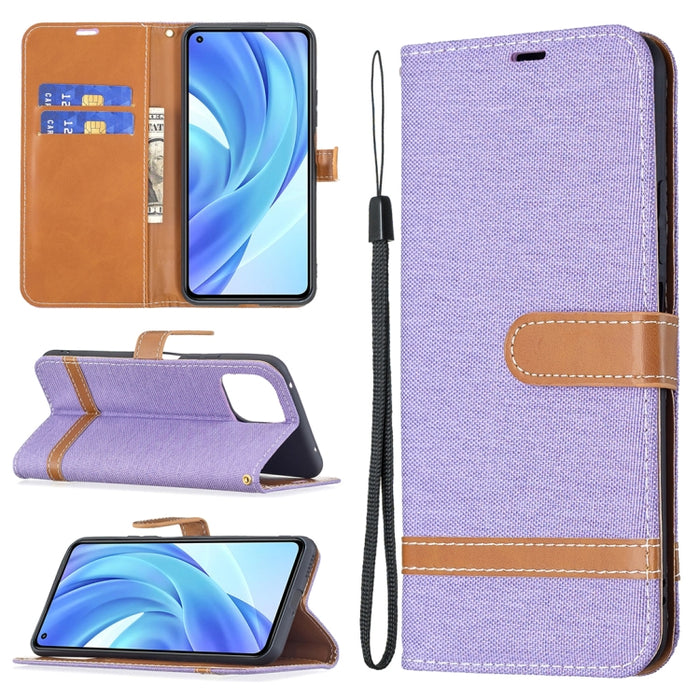 Estuche de cuero con tapa horizontal de textura de mezclilla a juego con soporte y ranuras para tarjetas y billetera y cordón, For Xiaomi Mi 11 Lite, For Xiaomi Poco M3 Pro / Redmi Note 10 5G, For Samsung Galaxy A03s 164mm