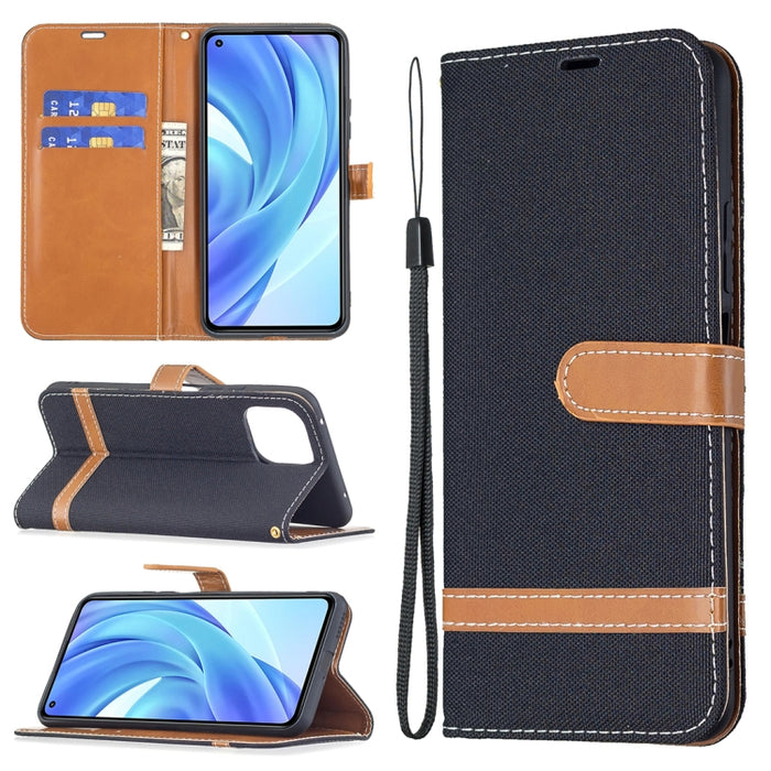 Estuche de cuero con tapa horizontal de textura de mezclilla a juego con soporte y ranuras para tarjetas y billetera y cordón, For Xiaomi Mi 11 Lite, For Xiaomi Poco M3 Pro / Redmi Note 10 5G, For Samsung Galaxy A03s 164mm