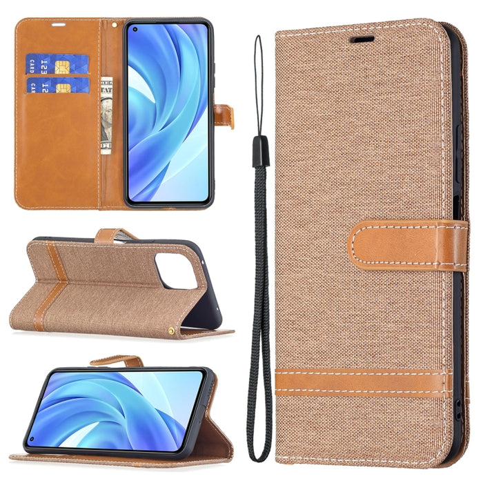 Estuche de cuero con tapa horizontal de textura de mezclilla a juego con soporte y ranuras para tarjetas y billetera y cordón, For Xiaomi Mi 11 Lite, For Xiaomi Poco M3 Pro / Redmi Note 10 5G, For Samsung Galaxy A03s 164mm