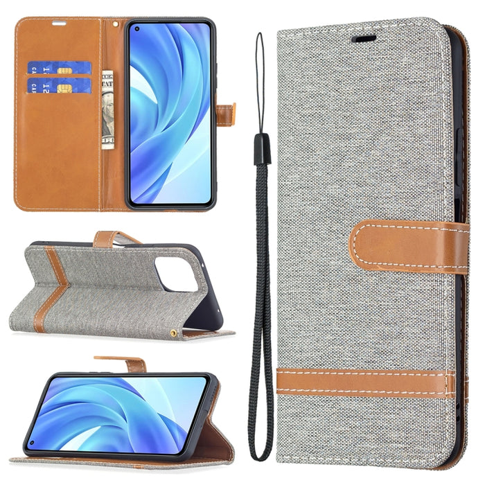 Estuche de cuero con tapa horizontal de textura de mezclilla a juego con soporte y ranuras para tarjetas y billetera y cordón, For Xiaomi Mi 11 Lite, For Xiaomi Poco M3 Pro / Redmi Note 10 5G, For Samsung Galaxy A03s 164mm
