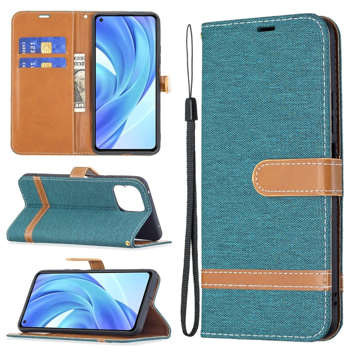 Estuche de cuero con tapa horizontal de textura de mezclilla a juego con soporte y ranuras para tarjetas y billetera y cordón, For Xiaomi Mi 11 Lite, For Xiaomi Poco M3 Pro / Redmi Note 10 5G, For Samsung Galaxy A03s 164mm