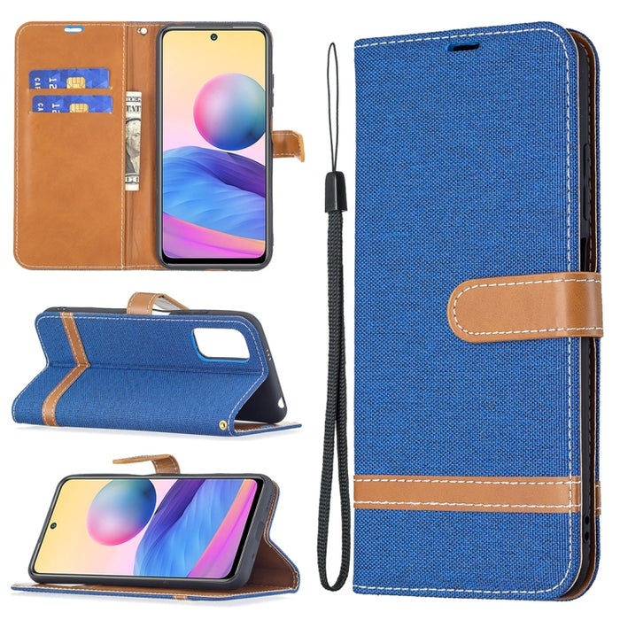 Estuche de cuero con tapa horizontal de textura de mezclilla a juego con soporte y ranuras para tarjetas y billetera y cordón, For Xiaomi Mi 11 Lite, For Xiaomi Poco M3 Pro / Redmi Note 10 5G, For Samsung Galaxy A03s 164mm