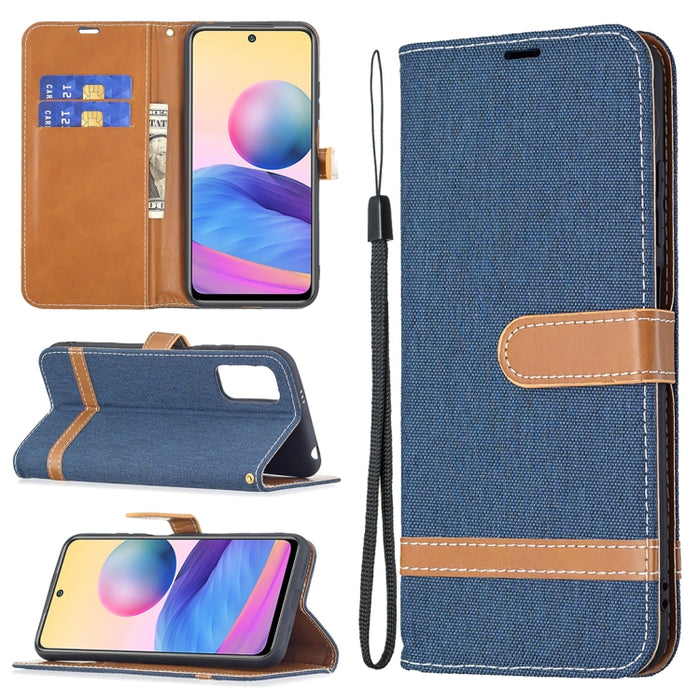 Estuche de cuero con tapa horizontal de textura de mezclilla a juego con soporte y ranuras para tarjetas y billetera y cordón, For Xiaomi Mi 11 Lite, For Xiaomi Poco M3 Pro / Redmi Note 10 5G, For Samsung Galaxy A03s 164mm