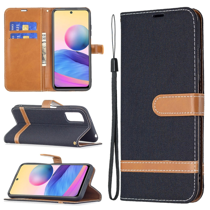 Estuche de cuero con tapa horizontal de textura de mezclilla a juego con soporte y ranuras para tarjetas y billetera y cordón, For Xiaomi Mi 11 Lite, For Xiaomi Poco M3 Pro / Redmi Note 10 5G, For Samsung Galaxy A03s 164mm