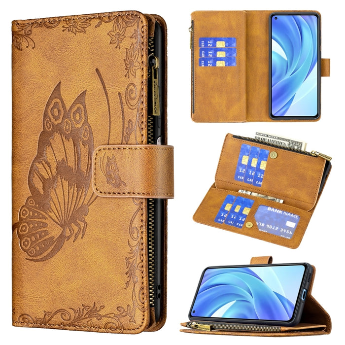 Estuche de cuero con tapa horizontal y cremallera con estampado de mariposa voladora con soporte y ranuras para tarjetas y billetera, For Samsung Galaxy A03s 164mm, For Xiaomi Mi 11 Lite, For Xiaomi Poco M3 Pro / Redmi Note 10 5G