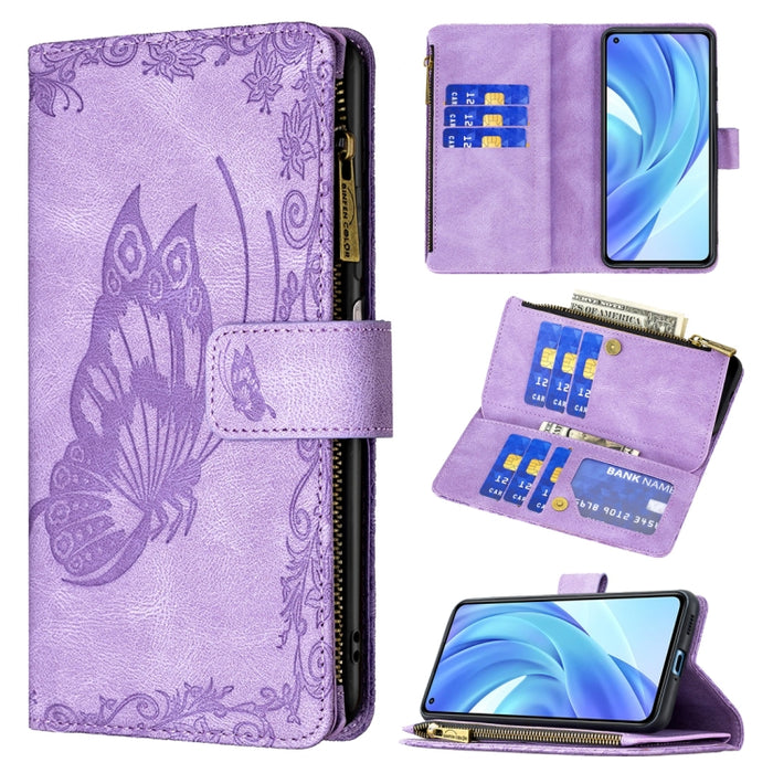 Estuche de cuero con tapa horizontal y cremallera con estampado de mariposa voladora con soporte y ranuras para tarjetas y billetera, For Samsung Galaxy A03s 164mm, For Xiaomi Mi 11 Lite, For Xiaomi Poco M3 Pro / Redmi Note 10 5G