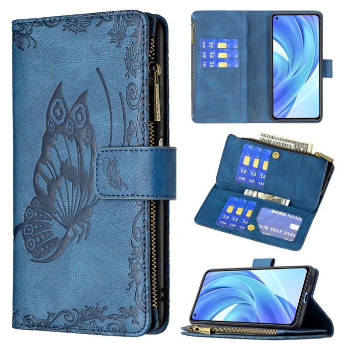 Estuche de cuero con tapa horizontal y cremallera con estampado de mariposa voladora con soporte y ranuras para tarjetas y billetera, For Samsung Galaxy A03s 164mm, For Xiaomi Mi 11 Lite, For Xiaomi Poco M3 Pro / Redmi Note 10 5G