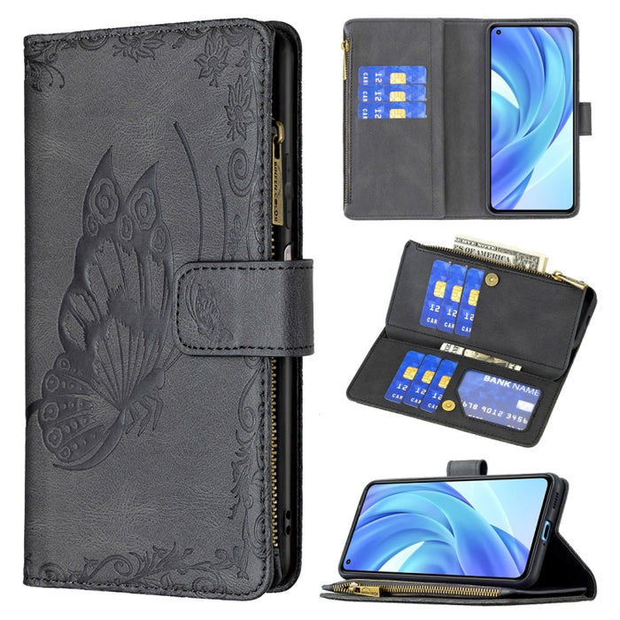 Estuche de cuero con tapa horizontal y cremallera con estampado de mariposa voladora con soporte y ranuras para tarjetas y billetera, For Samsung Galaxy A03s 164mm, For Xiaomi Mi 11 Lite, For Xiaomi Poco M3 Pro / Redmi Note 10 5G