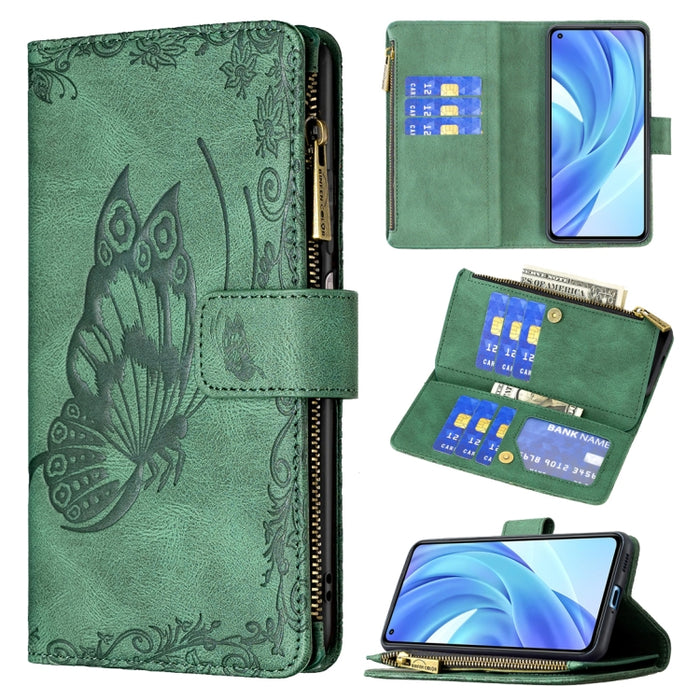 Estuche de cuero con tapa horizontal y cremallera con estampado de mariposa voladora con soporte y ranuras para tarjetas y billetera, For Samsung Galaxy A03s 164mm, For Xiaomi Mi 11 Lite, For Xiaomi Poco M3 Pro / Redmi Note 10 5G