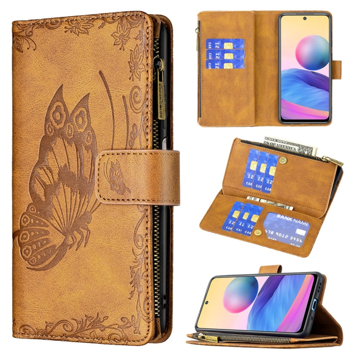 Estuche de cuero con tapa horizontal y cremallera con estampado de mariposa voladora con soporte y ranuras para tarjetas y billetera, For Samsung Galaxy A03s 164mm, For Xiaomi Mi 11 Lite, For Xiaomi Poco M3 Pro / Redmi Note 10 5G
