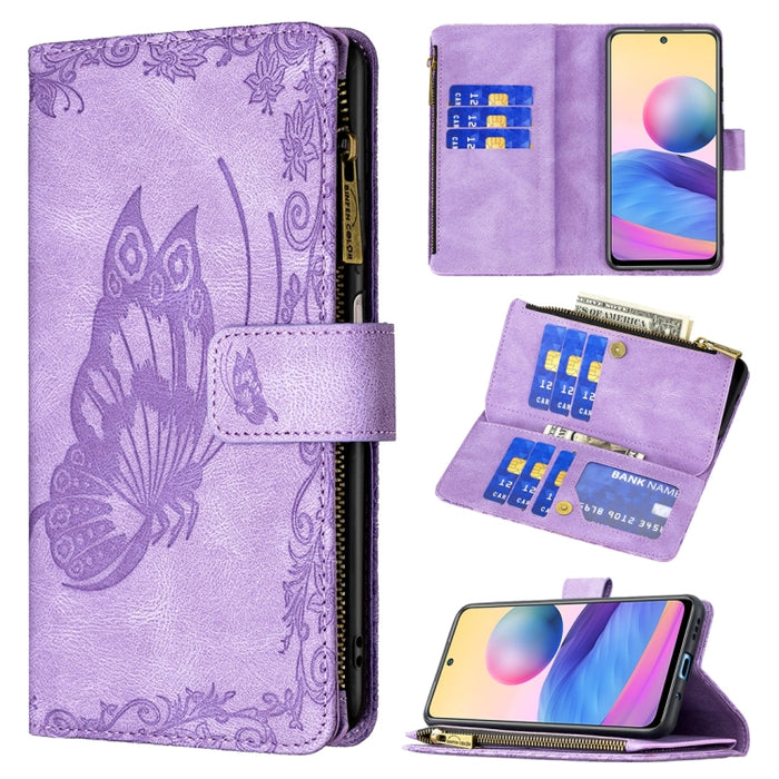Estuche de cuero con tapa horizontal y cremallera con estampado de mariposa voladora con soporte y ranuras para tarjetas y billetera, For Samsung Galaxy A03s 164mm, For Xiaomi Mi 11 Lite, For Xiaomi Poco M3 Pro / Redmi Note 10 5G
