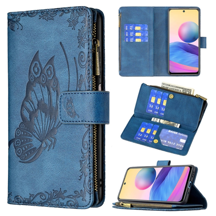 Estuche de cuero con tapa horizontal y cremallera con estampado de mariposa voladora con soporte y ranuras para tarjetas y billetera, For Samsung Galaxy A03s 164mm, For Xiaomi Mi 11 Lite, For Xiaomi Poco M3 Pro / Redmi Note 10 5G