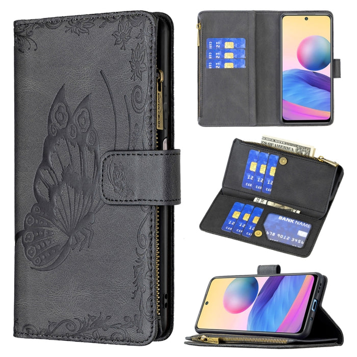 Estuche de cuero con tapa horizontal y cremallera con estampado de mariposa voladora con soporte y ranuras para tarjetas y billetera, For Samsung Galaxy A03s 164mm, For Xiaomi Mi 11 Lite, For Xiaomi Poco M3 Pro / Redmi Note 10 5G