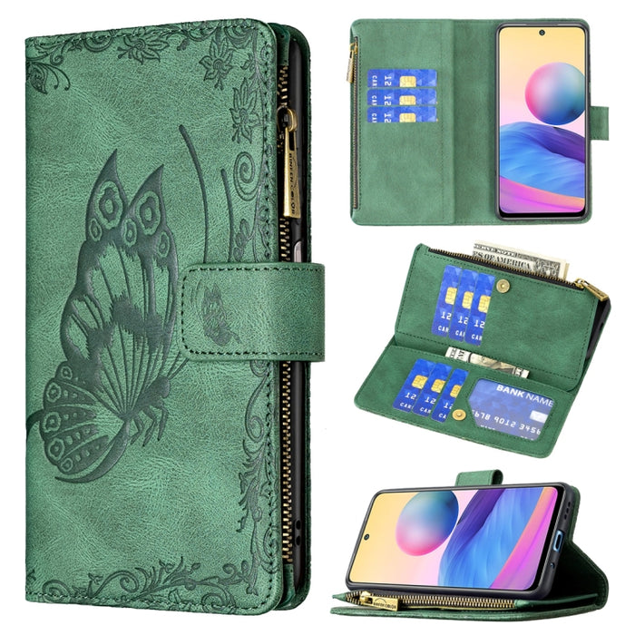 Estuche de cuero con tapa horizontal y cremallera con estampado de mariposa voladora con soporte y ranuras para tarjetas y billetera, For Samsung Galaxy A03s 164mm, For Xiaomi Mi 11 Lite, For Xiaomi Poco M3 Pro / Redmi Note 10 5G