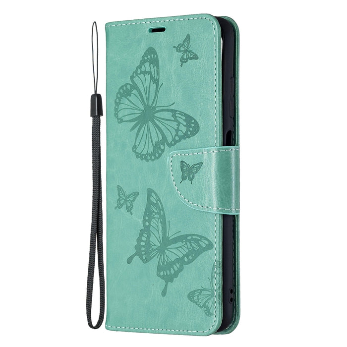 Estuche de cuero de PU con tapa horizontal con patrón de dos mariposas en relieve con soporte y ranura para tarjeta y billetera y cordón, For Samsung Galaxy A03s 164mm, For Xiaomi Mi 11 Lite, For Xiaomi Poco M3 Pro / Redmi Note 10 5G