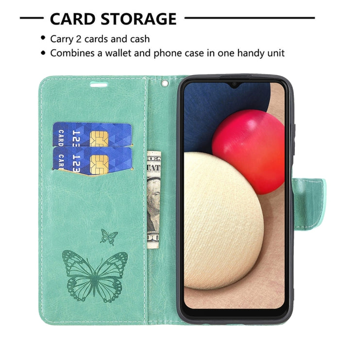 Estuche de cuero de PU con tapa horizontal con patrón de dos mariposas en relieve con soporte y ranura para tarjeta y billetera y cordón, For Samsung Galaxy A03s 164mm, For Xiaomi Mi 11 Lite, For Xiaomi Poco M3 Pro / Redmi Note 10 5G