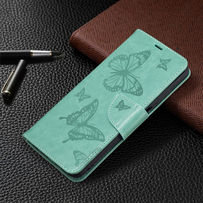 Estuche de cuero de PU con tapa horizontal con patrón de dos mariposas en relieve con soporte y ranura para tarjeta y billetera y cordón, For Samsung Galaxy A03s 164mm, For Xiaomi Mi 11 Lite, For Xiaomi Poco M3 Pro / Redmi Note 10 5G