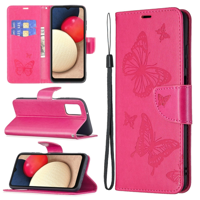 Estuche de cuero de PU con tapa horizontal con patrón de dos mariposas en relieve con soporte y ranura para tarjeta y billetera y cordón, For Samsung Galaxy A03s 164mm, For Xiaomi Mi 11 Lite, For Xiaomi Poco M3 Pro / Redmi Note 10 5G
