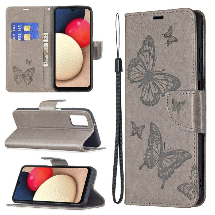 Estuche de cuero de PU con tapa horizontal con patrón de dos mariposas en relieve con soporte y ranura para tarjeta y billetera y cordón, For Samsung Galaxy A03s 164mm, For Xiaomi Mi 11 Lite, For Xiaomi Poco M3 Pro / Redmi Note 10 5G