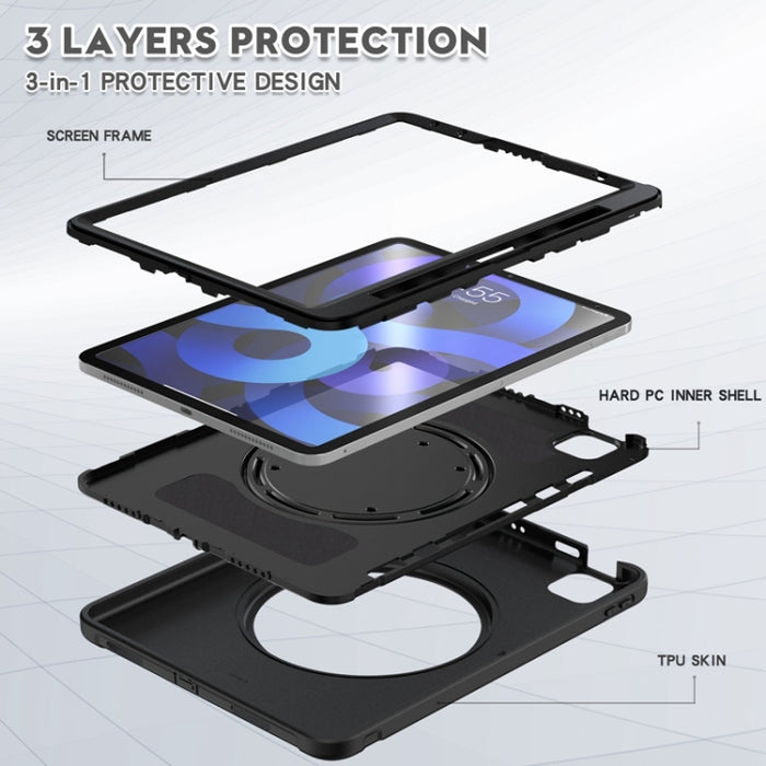 Funda protectora de silicona + PC a prueba de golpes con rotación de 360 grados Mango plegable Soporte de agarre Ranura para bolígrafo, For iPad Air 4 10.9 / Pro 11 2021 / 2020 / 2018, For Samsung Galaxy Tab A7 10.4 2020 T500