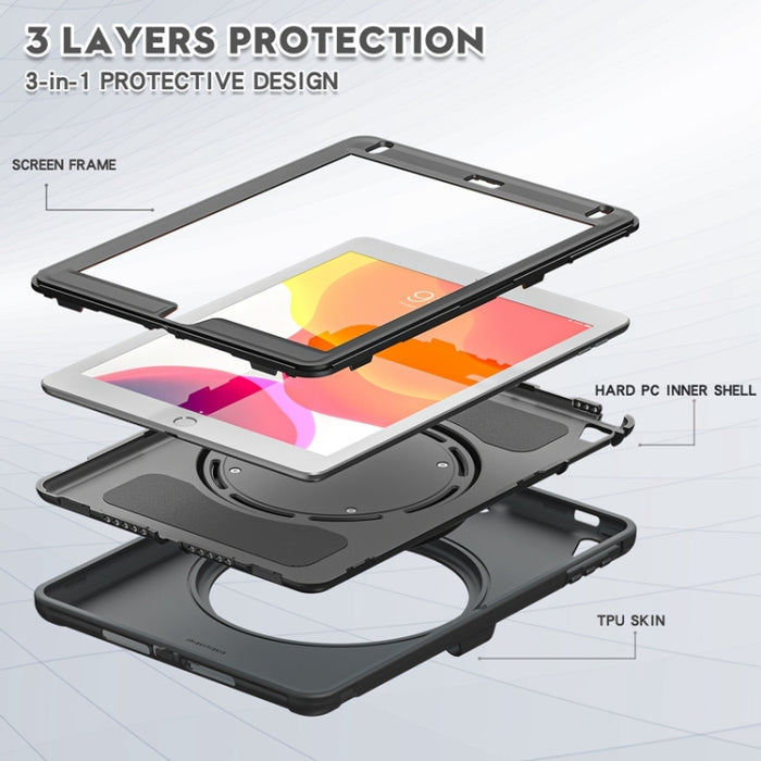 Funda protectora de silicona + PC a prueba de golpes con rotación de 360 grados Mango plegable Soporte de agarre Ranura para bolígrafo, For iPad 9.7 2018 / 2017 / Air 2 / Pro 9.7, ForiPad 9.7 2018 / 2017 / Air 2 / Pro 9.7