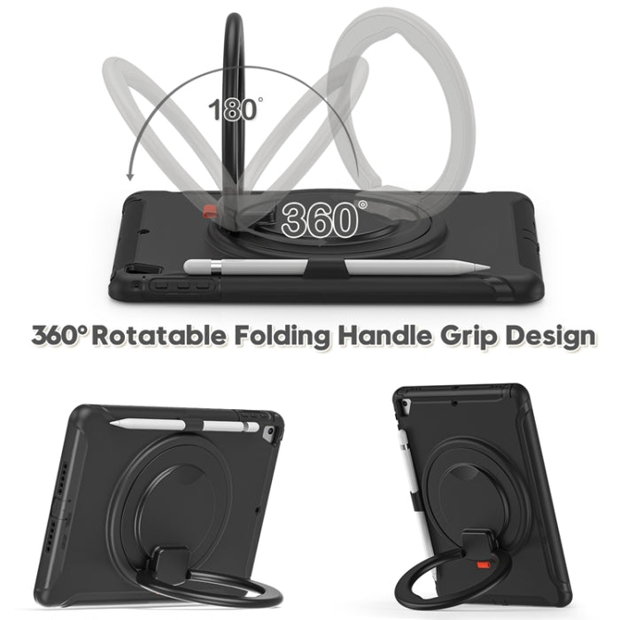 Funda protectora de silicona + PC a prueba de golpes con rotación de 360 grados Mango plegable Soporte de agarre Ranura para bolígrafo, For iPad 9.7 2018 / 2017 / Air 2 / Pro 9.7, ForiPad 9.7 2018 / 2017 / Air 2 / Pro 9.7