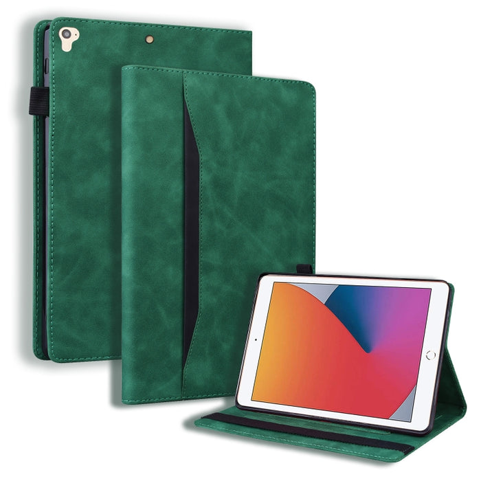 Estuche de cuero con tapa horizontal a prueba de golpes para negocios con soporte y ranuras para tarjetas y marco de fotos y ranura para bolígrafo y función de reposo / activación