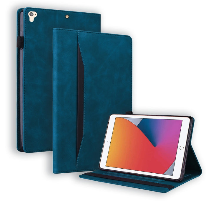 Estuche de cuero con tapa horizontal a prueba de golpes para negocios con soporte y ranuras para tarjetas y marco de fotos y ranura para bolígrafo y función de reposo / activación