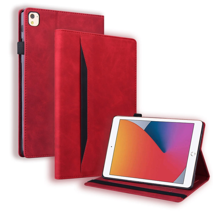 Estuche de cuero con tapa horizontal a prueba de golpes para negocios con soporte y ranuras para tarjetas y marco de fotos y ranura para bolígrafo y función de reposo / activación