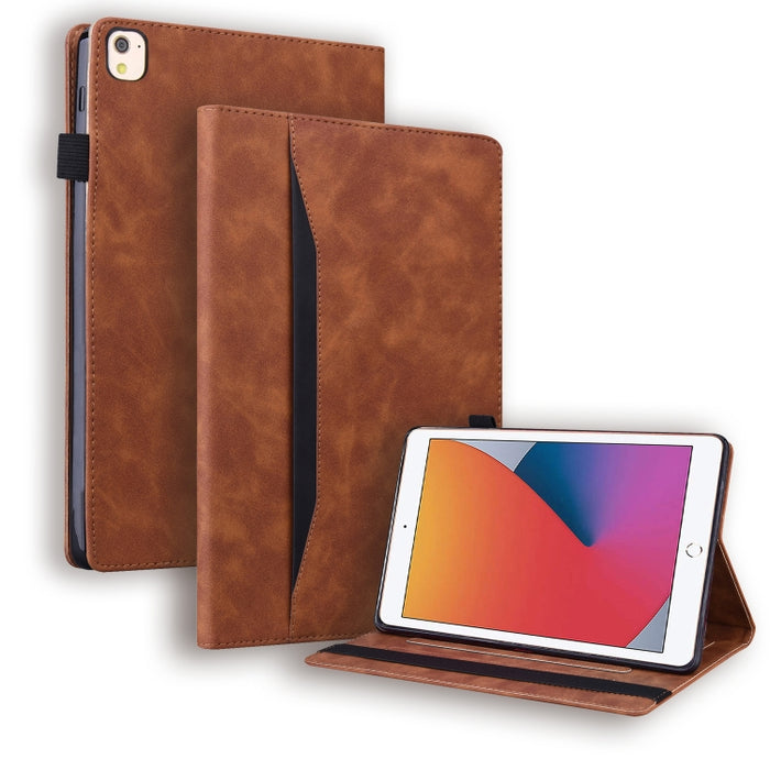 Estuche de cuero con tapa horizontal a prueba de golpes para negocios con soporte y ranuras para tarjetas y marco de fotos y ranura para bolígrafo y función de reposo / activación