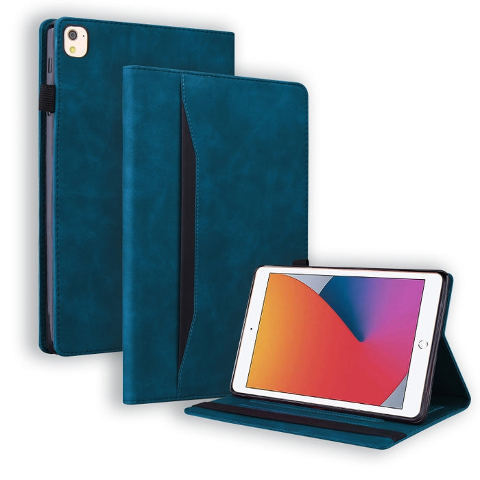 Estuche de cuero con tapa horizontal a prueba de golpes para negocios con soporte y ranuras para tarjetas y marco de fotos y ranura para bolígrafo y función de reposo / activación