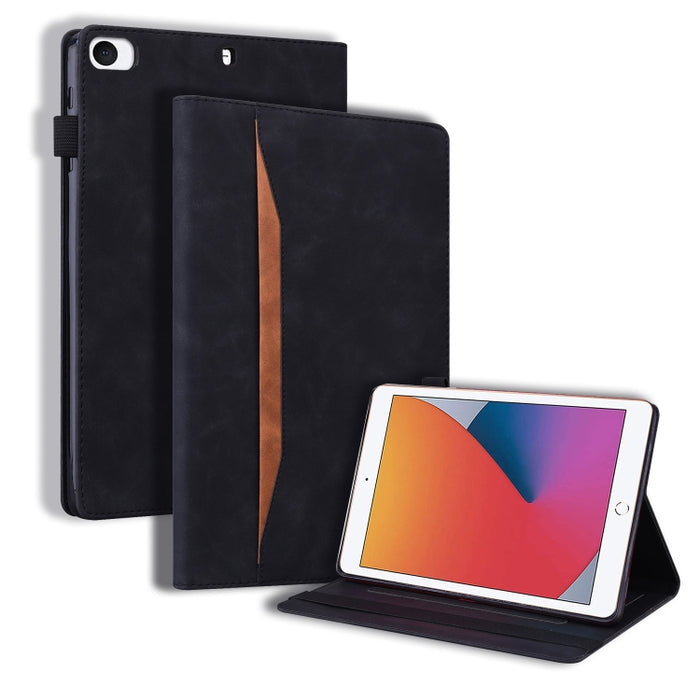 Estuche de cuero con tapa horizontal a prueba de golpes para negocios con soporte y ranuras para tarjetas y marco de fotos y ranura para bolígrafo y función de reposo / activación