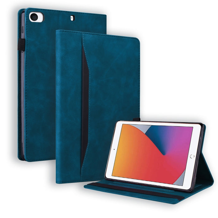 Estuche de cuero con tapa horizontal a prueba de golpes para negocios con soporte y ranuras para tarjetas y marco de fotos y ranura para bolígrafo y función de reposo / activación