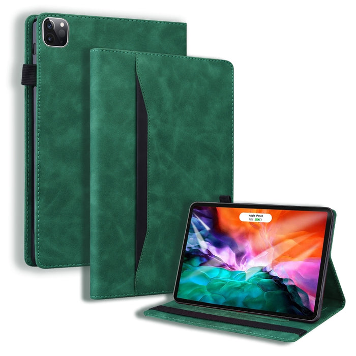 Estuche de cuero con tapa horizontal a prueba de golpes para negocios con soporte y ranuras para tarjetas y marco de fotos y ranura para bolígrafo y función de reposo / activación
