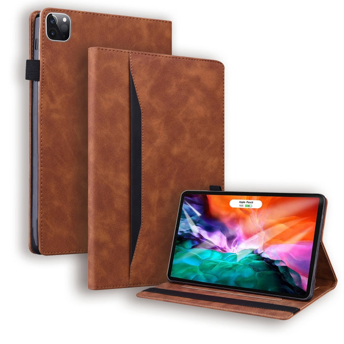 Estuche de cuero con tapa horizontal a prueba de golpes para negocios con soporte y ranuras para tarjetas y marco de fotos y ranura para bolígrafo y función de reposo / activación