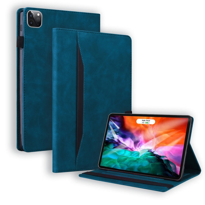 Estuche de cuero con tapa horizontal a prueba de golpes para negocios con soporte y ranuras para tarjetas y marco de fotos y ranura para bolígrafo y función de reposo / activación