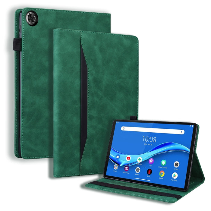 Estuche de cuero con tapa horizontal a prueba de golpes para negocios con soporte y ranuras para tarjetas y marco de fotos y ranura para bolígrafo y función de reposo / activación