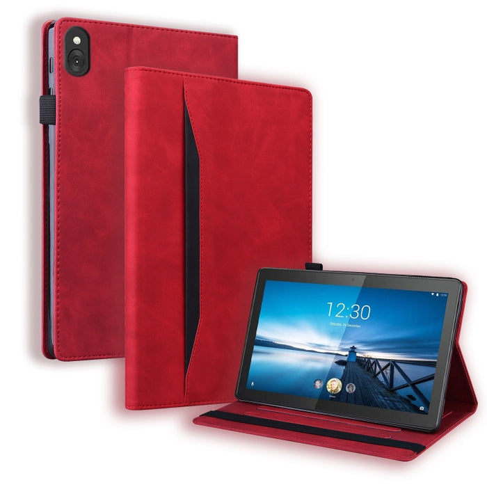 Estuche de cuero con tapa horizontal a prueba de golpes para negocios con soporte y ranuras para tarjetas y marco de fotos y ranura para bolígrafo y función de reposo / activación