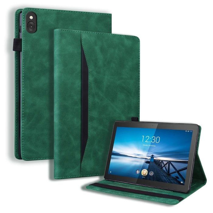 Estuche de cuero con tapa horizontal a prueba de golpes para negocios con soporte y ranuras para tarjetas y marco de fotos y ranura para bolígrafo y función de reposo / activación