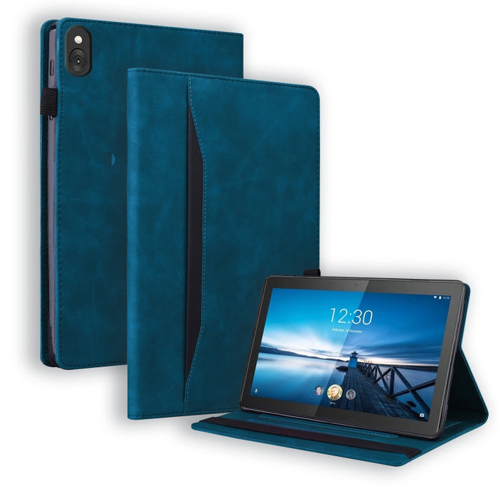 Estuche de cuero con tapa horizontal a prueba de golpes para negocios con soporte y ranuras para tarjetas y marco de fotos y ranura para bolígrafo y función de reposo / activación