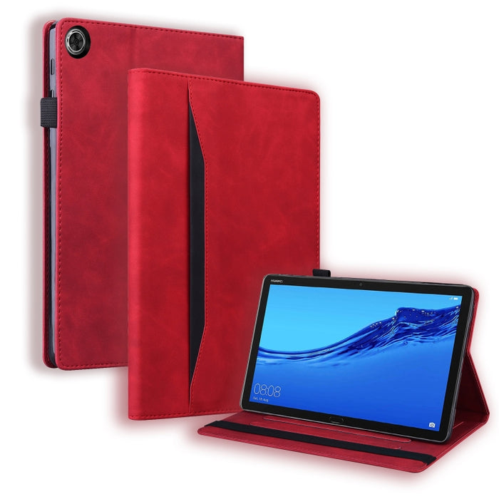 Estuche de cuero con tapa horizontal a prueba de golpes para negocios con soporte y ranuras para tarjetas y marco de fotos y ranura para bolígrafo y función de reposo / activación