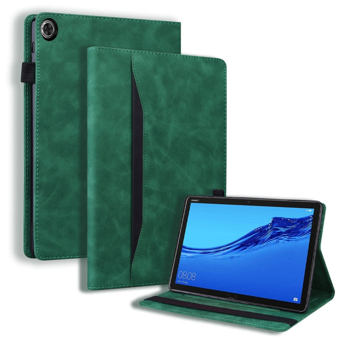 Estuche de cuero con tapa horizontal a prueba de golpes para negocios con soporte y ranuras para tarjetas y marco de fotos y ranura para bolígrafo y función de reposo / activación