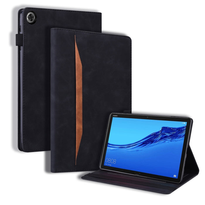 Estuche de cuero con tapa horizontal a prueba de golpes para negocios con soporte y ranuras para tarjetas y marco de fotos y ranura para bolígrafo y función de reposo / activación