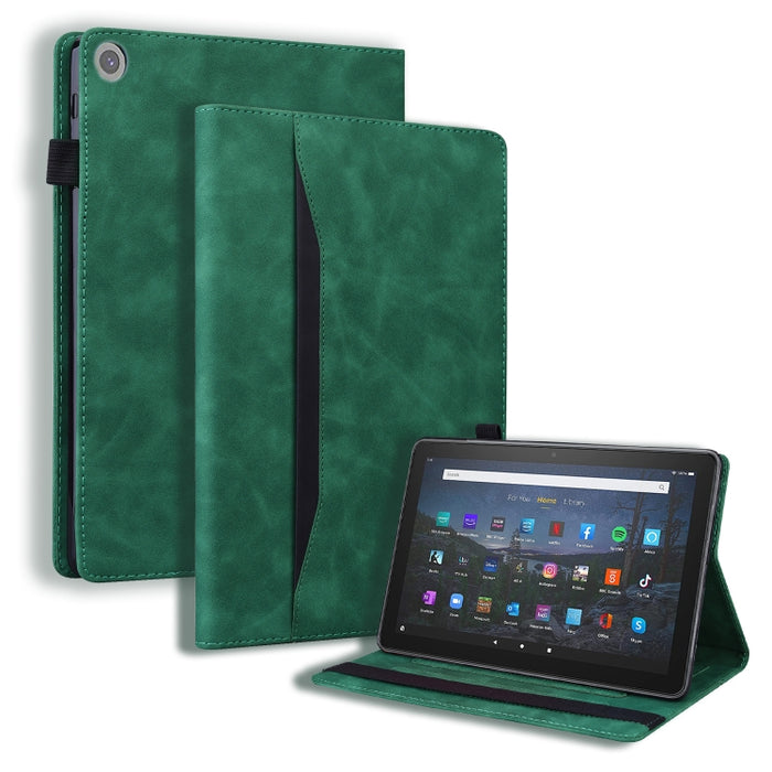 Estuche de cuero con tapa horizontal a prueba de golpes para negocios con soporte y ranuras para tarjetas y marco de fotos y ranura para bolígrafo y función de reposo / activación