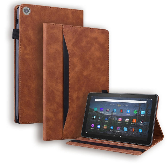 Estuche de cuero con tapa horizontal a prueba de golpes para negocios con soporte y ranuras para tarjetas y marco de fotos y ranura para bolígrafo y función de reposo / activación